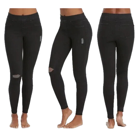 SPANX Women’s Charcoal Black Distressed Leggings Size S/P | High-Rise Shaping - Picture 1 of 6